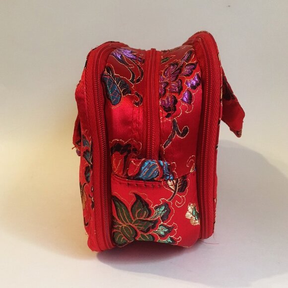 Travel Cosmetic Purse Portable 3 Way Vanity Mirror Fabric Floral Makeup Bag Set - Picture 5 of 15